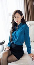 颜值靓丽身材高挑女生秘书萌白酱蓝衣黑裙袜装制服ol系列办公写真图片
