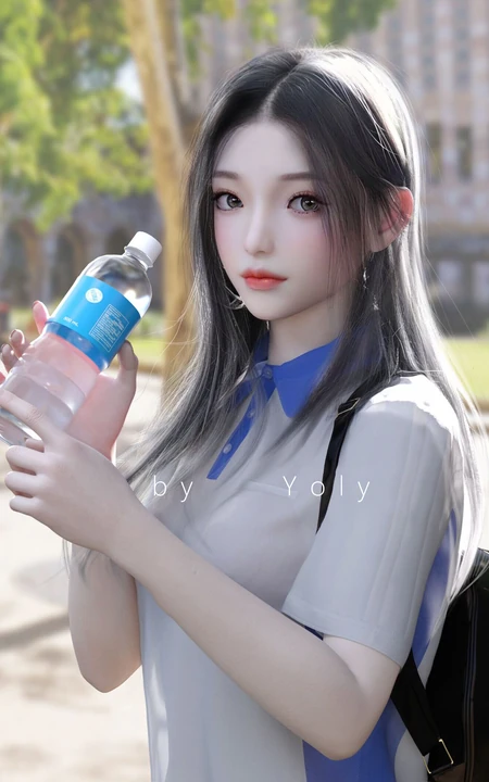 穿纽扣衬衣的动漫女生插画图片