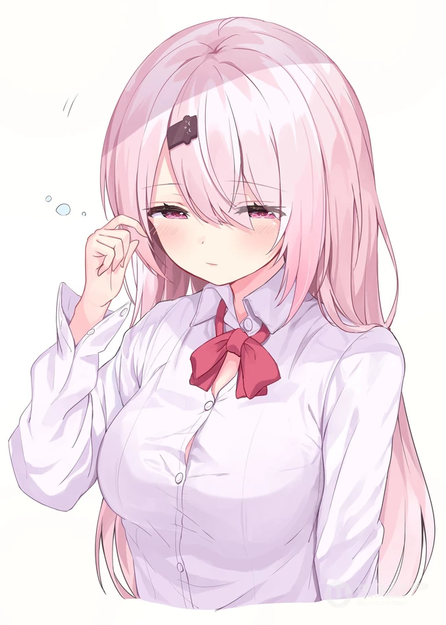 穿纽扣衬衣的动漫女生插画图片