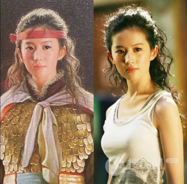 刘亦菲撞脸15年某画家花木兰作品，早就注定要演花木兰了吗？
