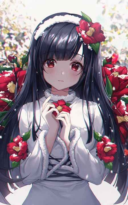 寒冷的冬，花儿与少女， 唯美二次动漫少女冬季美感图片集
