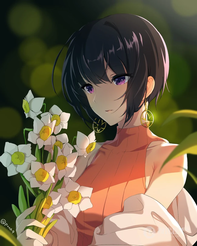 寒冷的冬，花儿与少女， 唯美二次动漫少女冬季美感图片集