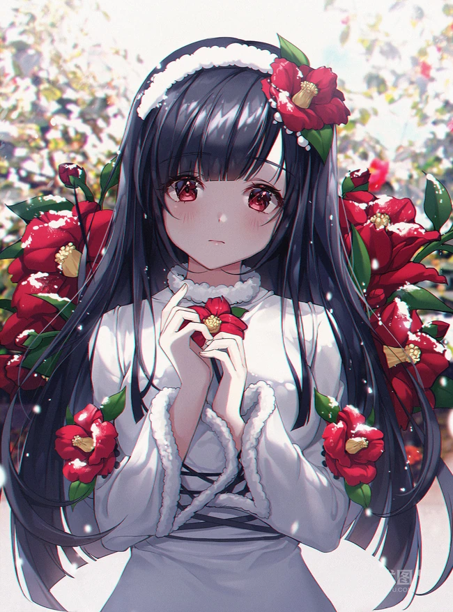 寒冷的冬，花儿与少女， 唯美二次动漫少女冬季美感图片集