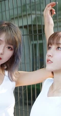 少女闺蜜一对，白色背心短裤少女闺蜜校园家居服可爱动人写真美照
