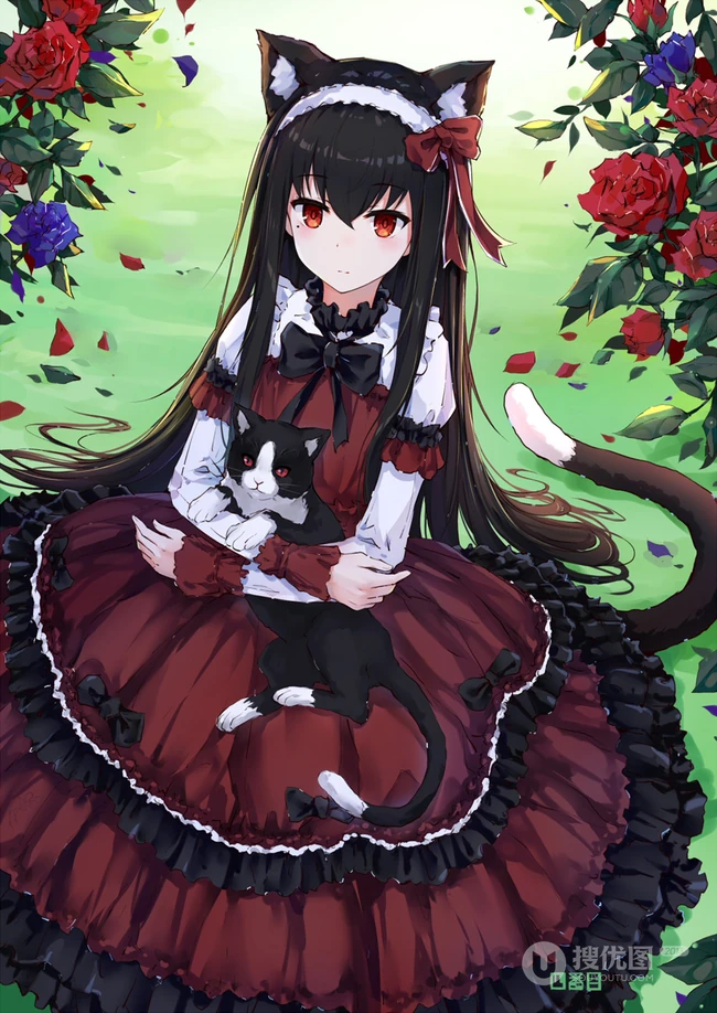 可爱尾巴悄悄探出来，二次元可爱带尾巴的动漫少女少女高清插画图片集