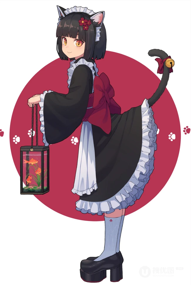 可爱尾巴悄悄探出来，二次元可爱带尾巴的动漫少女少女高清插画图片集