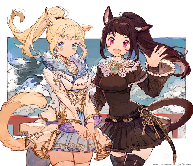 可爱尾巴悄悄探出来，二次元可爱带尾巴的动漫少女少女高清插画图片集
