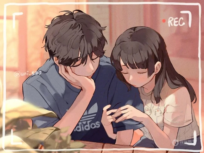 治愈系，懵懂，略带青涩的青年男女 情侣 爱情浪漫甜蜜插画图片