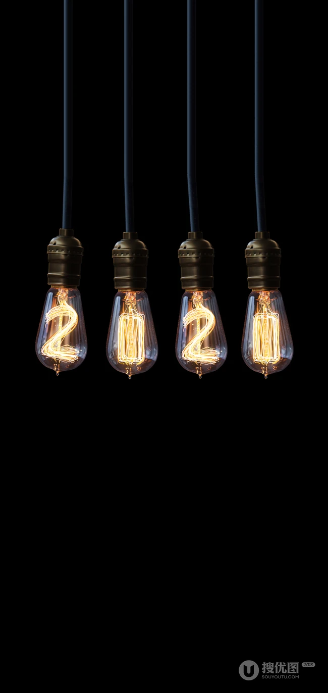 黑色背景 由老式拉线灯泡组成的2021数字创意手机壁纸图片