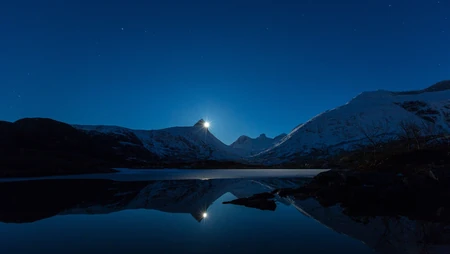 静谧的夜晚，满天的繁星，雪山，湖泊，月光唯美安静景色风光壁纸图片
