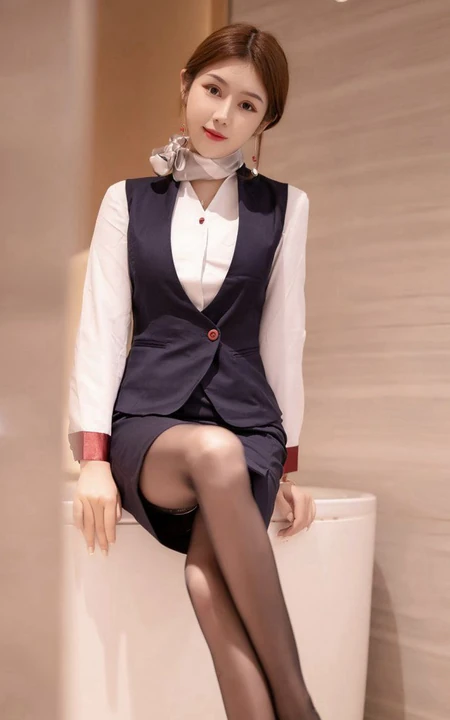 清秀可人苗条女生梦梵空乘制服装深袜袜穿着酒店前后忙碌高清写真套图