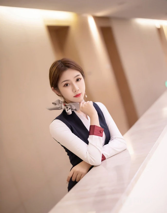 清秀可人苗条女生梦梵空乘制服装深袜袜穿着酒店前后忙碌高清写真套图