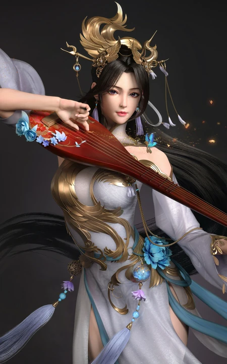 弹琵琶的3D古风美女原型高清手机壁纸