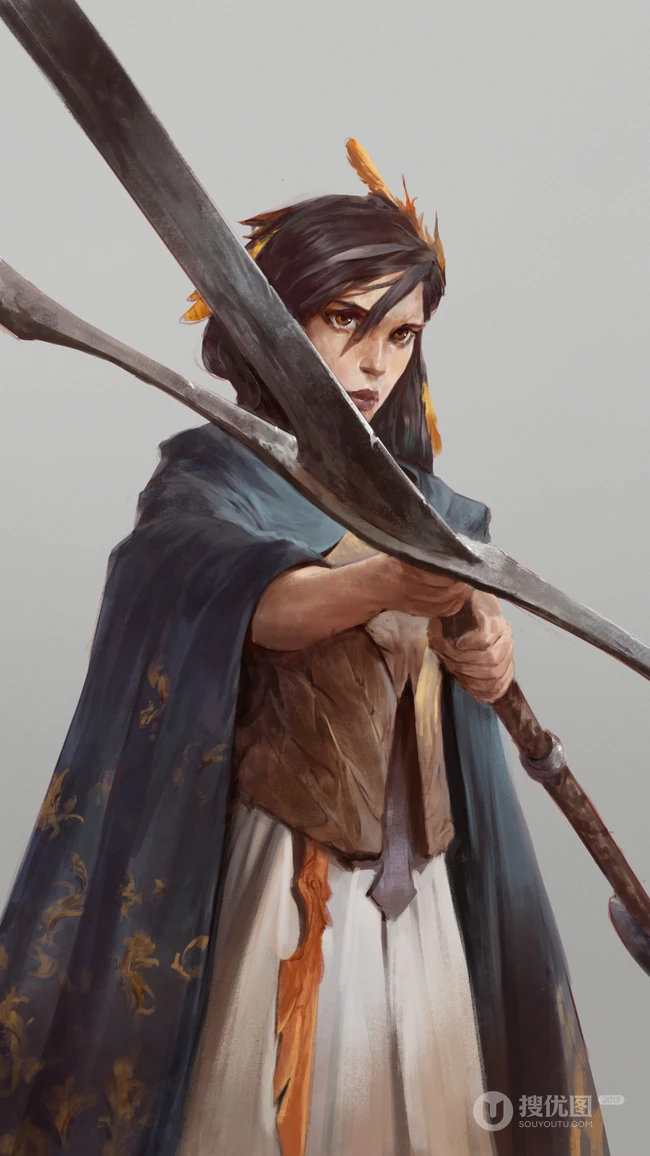 手持大宝剑的古欧美女性动漫人物原型插画高清手机壁纸