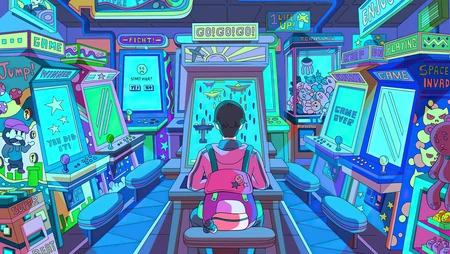 超亮眼的动漫插画主题&ldquo;游戏厅的男孩&rdquo;高清壁纸图片