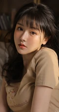 颜值高，身材棒，精选纤细线条线条感少女休闲T恤衫短裤居家可爱甜美写真照
