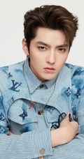 吴亦凡竖纹牛仔套装穿搭帅气冷峻写真照片