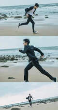 宋威龙帅气黑白搭休闲西服着身海边写真照片