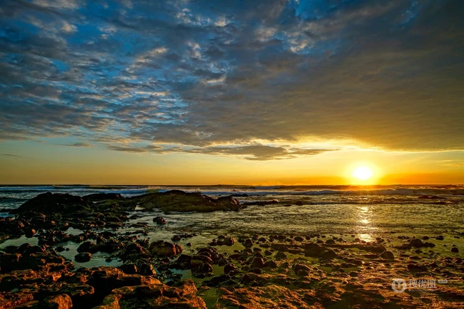 潮汐潮涨，日出日落，唯美哥斯达黎加海岸线风景美图
