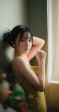 五官精致，清纯苗条的肩带紧身死库水家居服少女孤单伤感高清室内写真照
