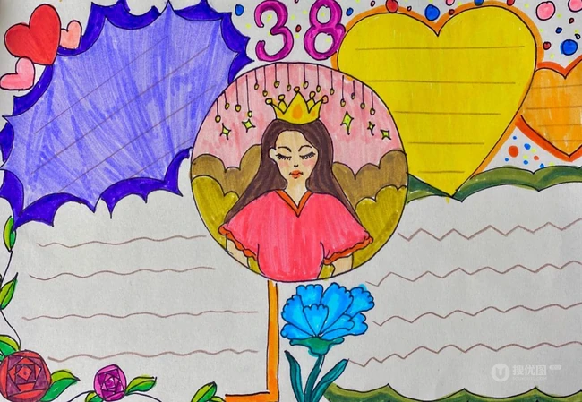 三八妇女节手抄报，简单漂亮又好看的妇女节，气质女生节手抄报设计模板图片