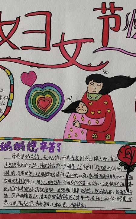 三八妇女节手抄报作品，五年级小学生纯手绘妇女节手抄报模板作品欣赏