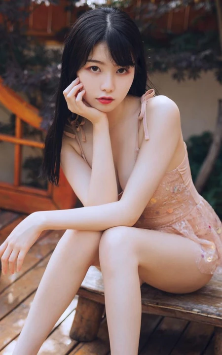 超可爱又气质的甜美浅粉少女Zero粉色泳装户外动人笑容写真图集