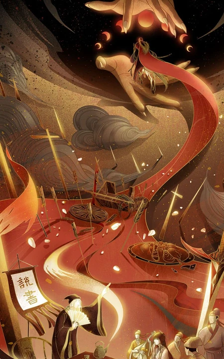 奇幻，玄幻 中国风 喜鹊 仙鹤 唯美好看插画手机壁纸图片