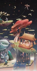 奇幻，玄幻 中国风 喜鹊 仙鹤 唯美好看插画手机壁纸图片