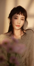 彭小苒不规则灵魂刘海造型搭配白色毛衣温柔写真美照