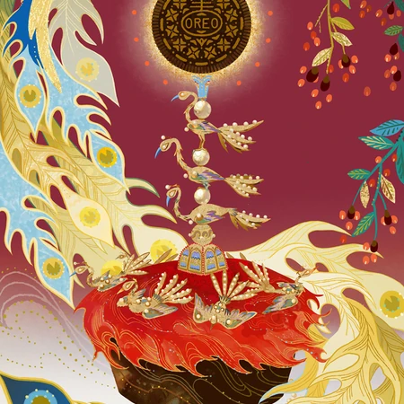 凤冠，朱钗，福禄 国风，古风素材品牌插画图片