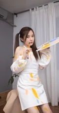 画画的少女 满是油墨的双马尾养眼美少女手机壁纸套图