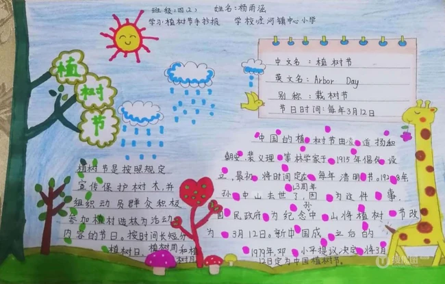 植树节手抄报，小学生纯手写设计绘画的植树节手抄报作品图片欣赏