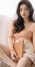 嘴唇很气质的气质卷发女生休闲T恤短裤穿着手捧日记居家写真图片