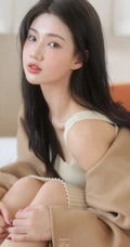 脸蛋红润粉扑扑的高颜值长腿少女肩带针织衫连衣裙穿搭室内写真图片