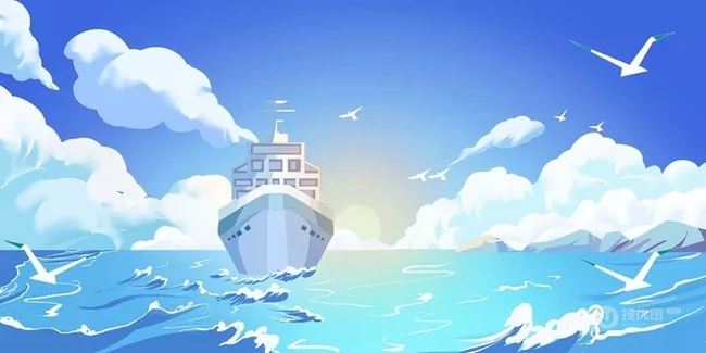 航海 海洋 轮船，国际航海日卡通手绘主题唯美背景图片