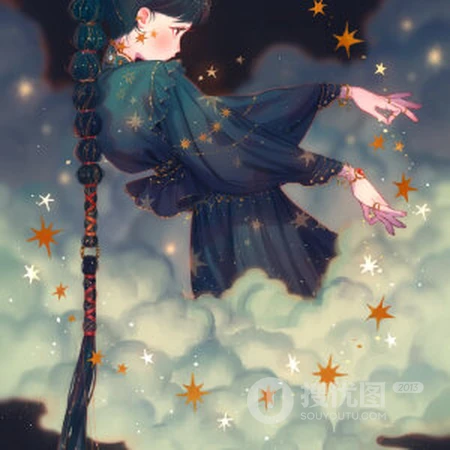 梦幻光影下的星光动漫少女唯美好看插画头像图片