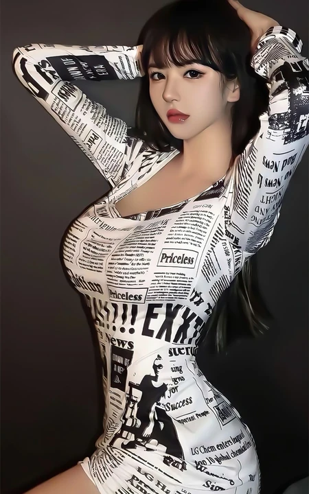 前凸后翘，凹凸有致身材性感美女紧身个性报纸裙靓丽手机壁纸图片