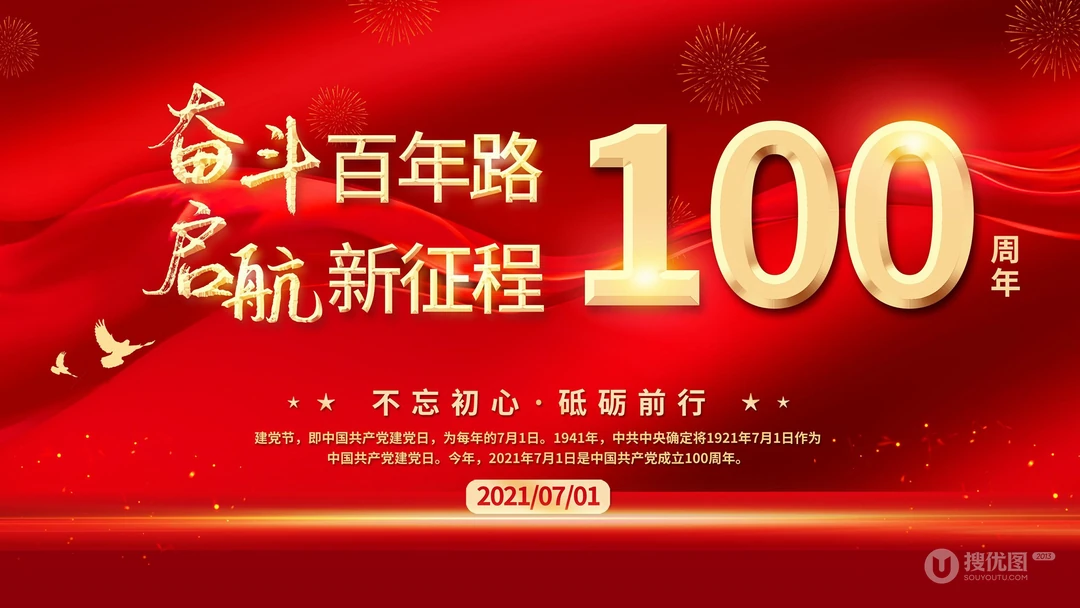 奋斗百年路，开启新征程，1921-2021建党百年高清节日文字壁纸图片