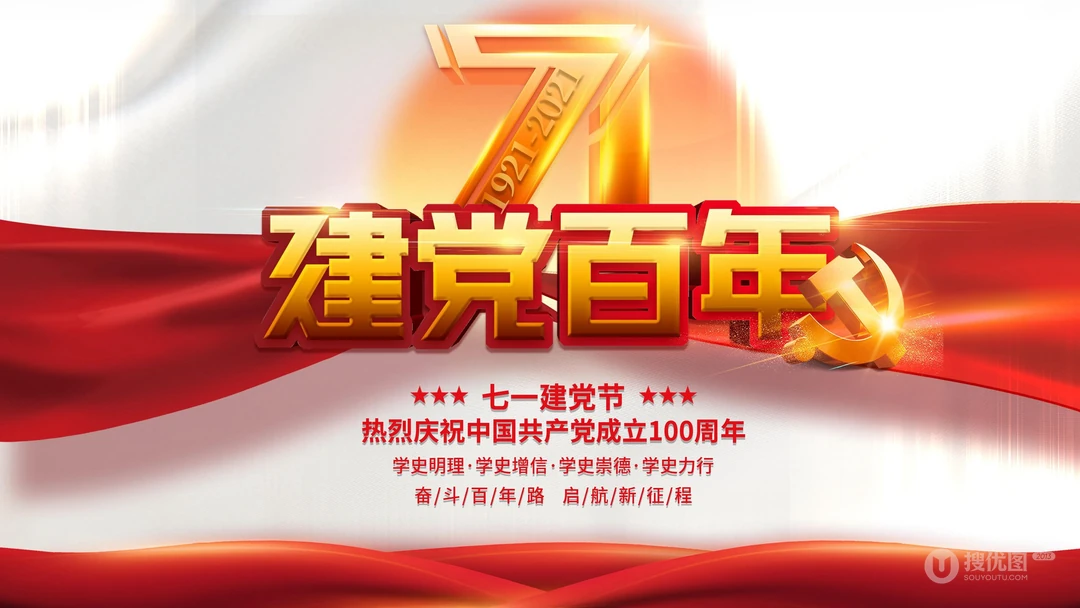 奋斗百年路，开启新征程，1921-2021建党百年高清节日文字壁纸图片