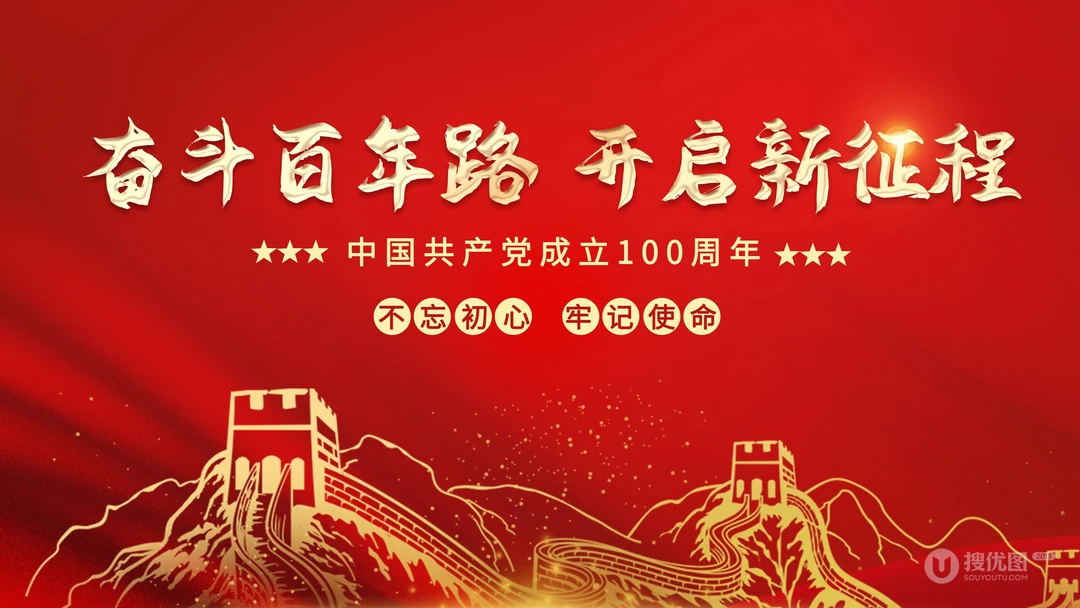 奋斗百年路，开启新征程，1921-2021建党百年高清节日文字壁纸图片