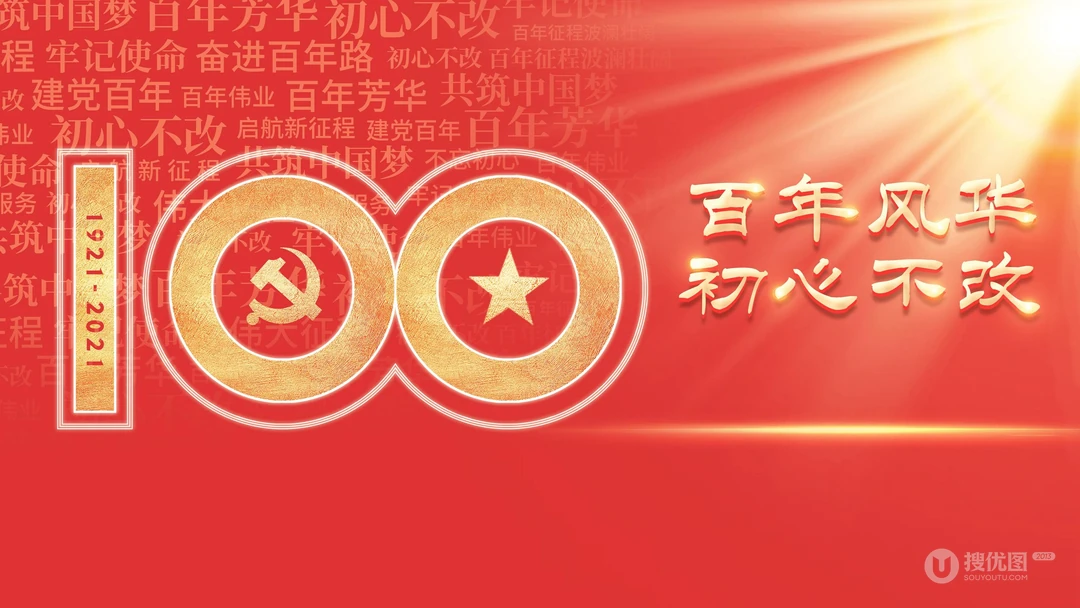 奋斗百年路，开启新征程，1921-2021建党百年高清节日文字壁纸图片