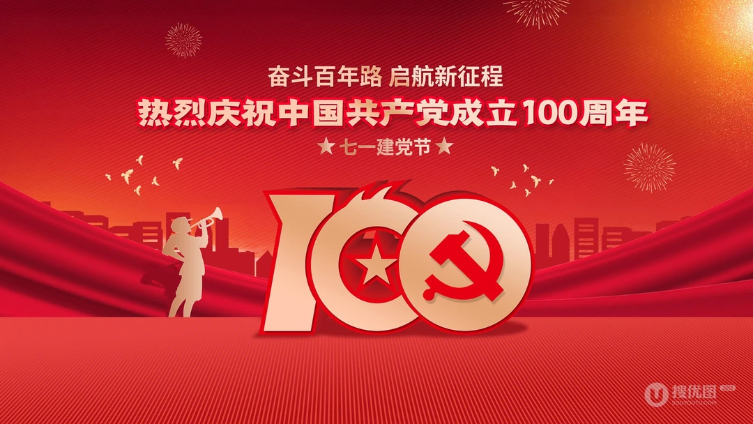 奋斗百年路，开启新征程，1921-2021建党百年高清节日文字壁纸图片