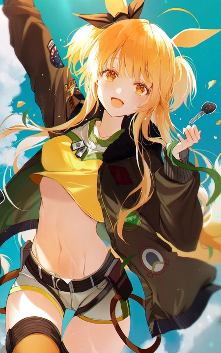 性感活力动漫美少女露脐装短裤热力四射夏日插画美图手机壁纸