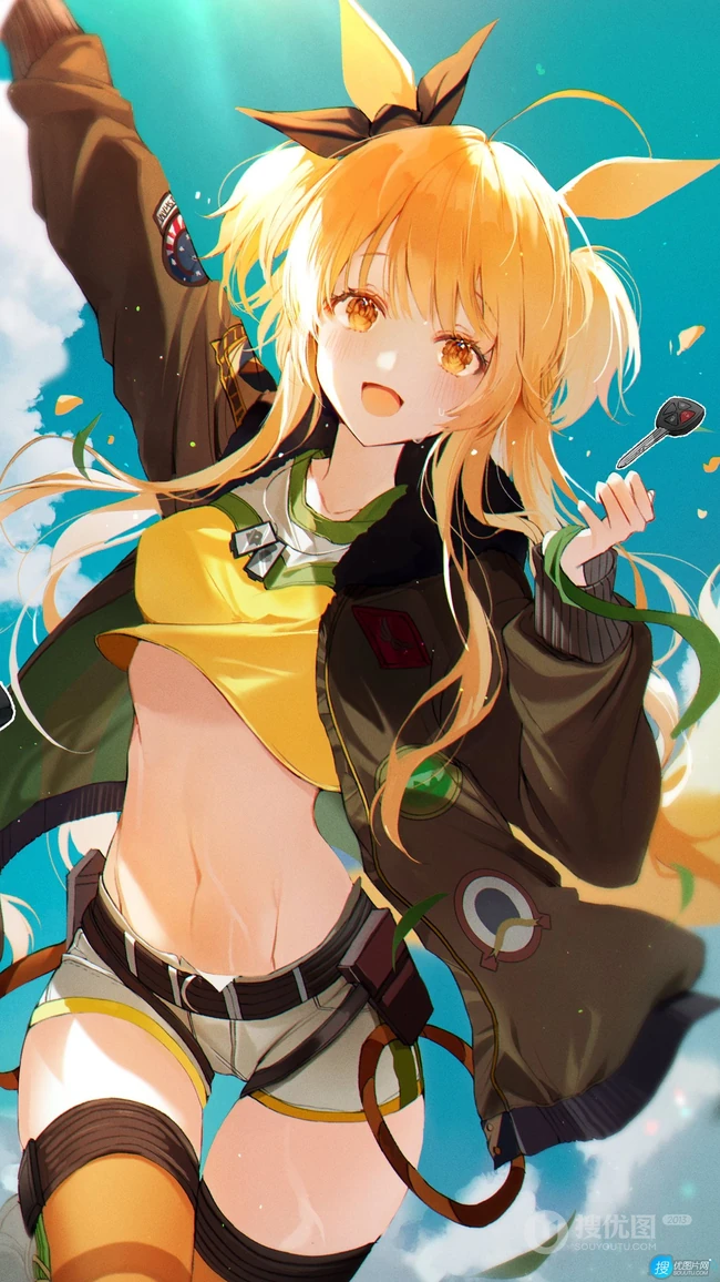 性感活力动漫美少女露脐装短裤热力四射夏日插画美图手机壁纸