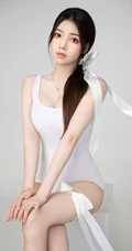女生兜儿Eva纯白紧身死库水搭飘逸丝带显匀称身形线条感纹身图片