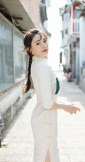 性感优雅复古气质麻花辫美女紧身白色旗袍装街拍写真手机壁纸图片