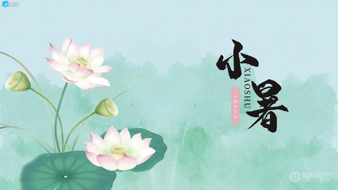荷花开放的季节，以清新荷花为背景的唯美2021年小暑节气壁纸图片