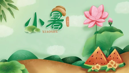 小暑，正是吃西瓜的好季节，以西瓜为背景图的2021年小暑节气壁纸图片
