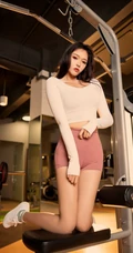 运动女孩的魅力，气质高挑女生娜比Nabi粉色紧身运动短裤健身房写真套图